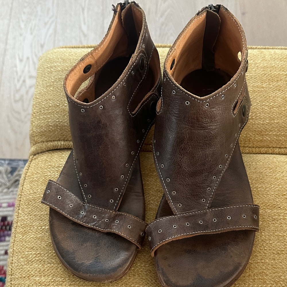 Bed Stu Brown Leather Studded Open-Toe Sandals